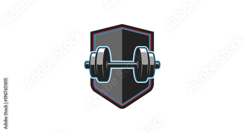 Dumbbell shield emblem, fitness gym logo, weightlifting symbol