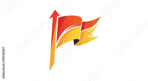 Vibrant flag with upward arrow symbolizing progress and success.