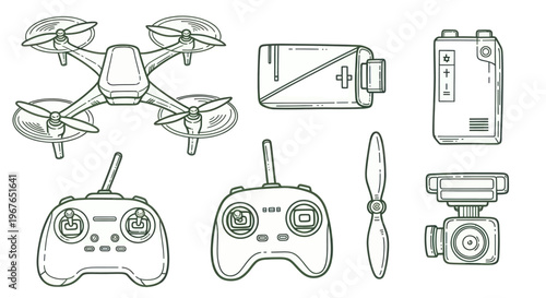 Drone and Accessories Sketch Collection.