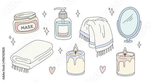 Relaxing Spa Items Collection for Self Care Routine.