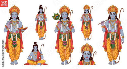 Lord Rama Collection: Hindu Deity Illustrations with Bow, Arrow, and Peacock Feather