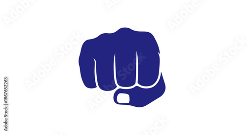 Strong Blue Fist Icon on White Background