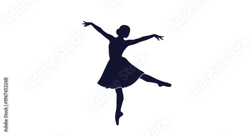 Silhouette of a graceful ballerina performing a dance pose on a white background