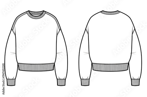 Drop Shoulder Sweatshirt Fashion Flat (Front & Back)
