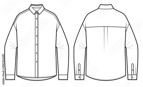 Oversized Button-Up Shirt Fashion Flat (Front & Back)