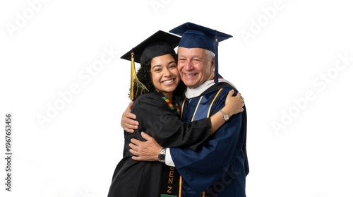 Wallpaper Mural Graduates hugging in joyful embrace with clean white background space copyspace Torontodigital.ca