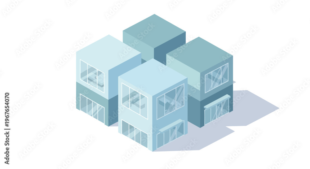 Fototapeta premium Isometric view of modern city buildings and urban architecture.