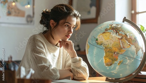 Young Woman Engaged in Global Study and Exploration.