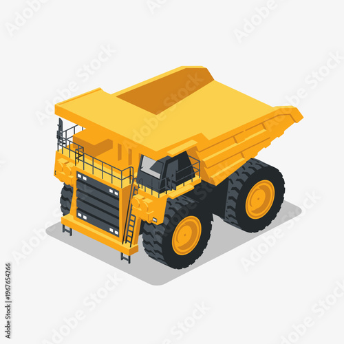 Isometric Yellow Mining Dump Truck Vehicle.