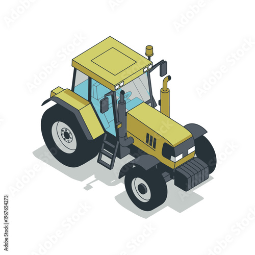 Isometric Yellow Tractor for Agricultural Work and Farming.