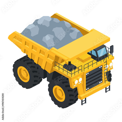 Large Yellow Mining Dump Truck Loaded with Rocks.
