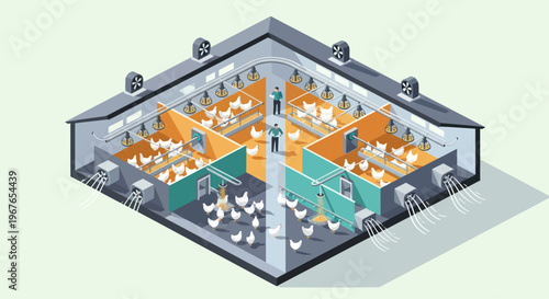Modern Chicken Farm Building Interior Design with Multiple Sections for Poultry.