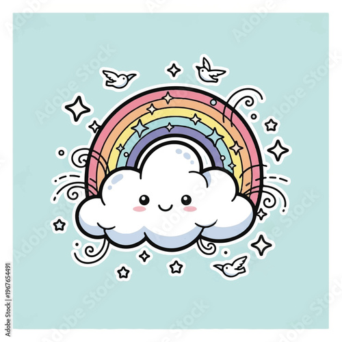Smiling Cloud with Rainbow Colors.