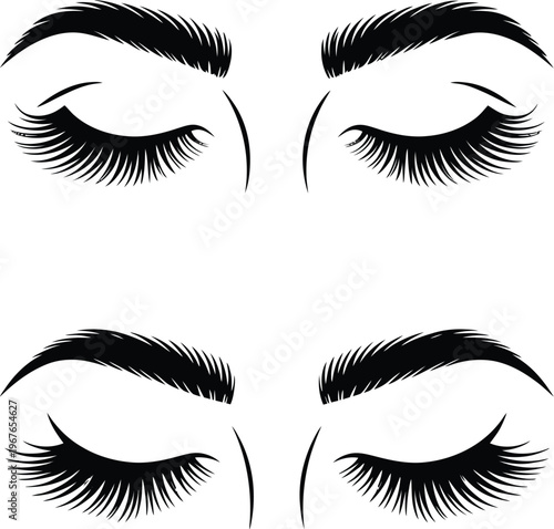 Eyelashes, eye makeup, beauty icons, vector illustrations, black and white