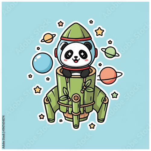 Panda in green space suit flying.