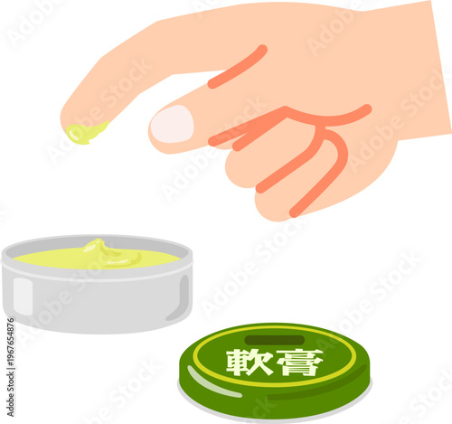 軟膏を指ですくって缶から取り出す手