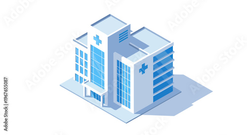 Modern Hospital Building Isometric View Medical Healthcare Facility.