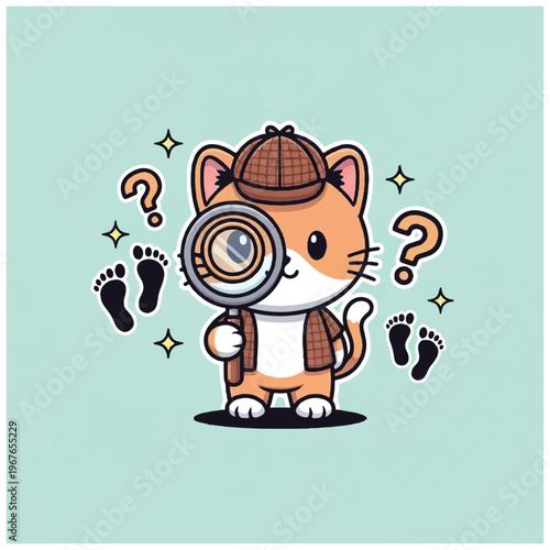 Cartoon cat detective with magnifying glass 1.
