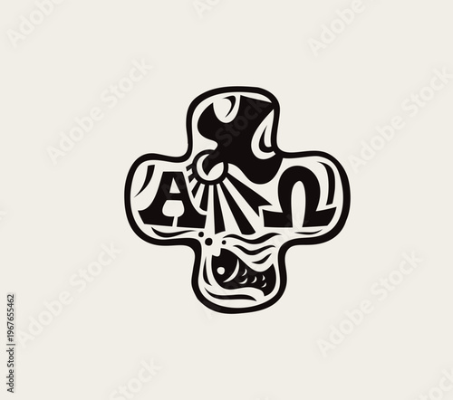 Simple Cross with Jesus Symbol, art vector design
