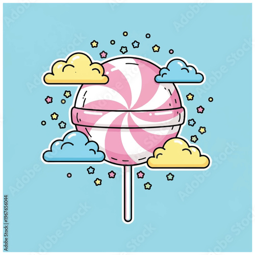 Colorful Swirly Lollipop on Stick.