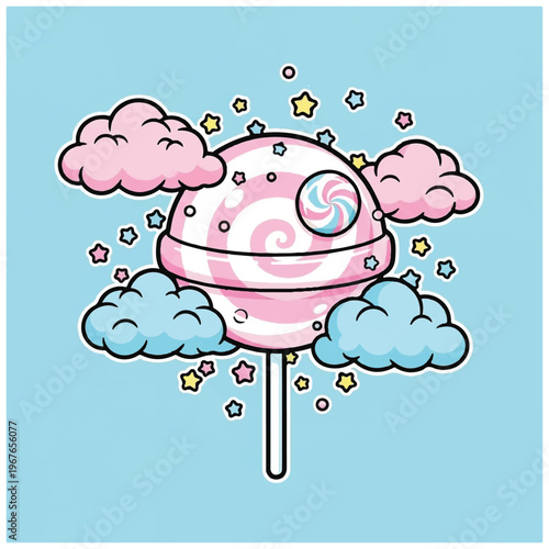 Colorful Pink Lollipop on Stick Sweet.