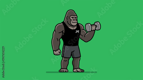 Strong Gorilla Personal Trainer Lifting Dumbbell for Fitness.