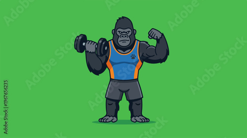 Strong Gorilla Lifting Dumbbell in Gym.