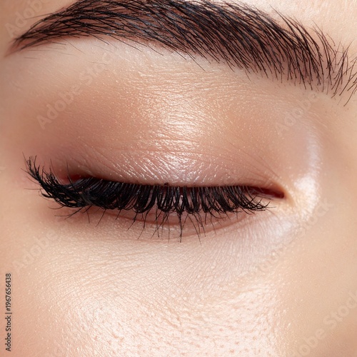 Closed Eye with Long Eyelashes and Defined Eyebrow.