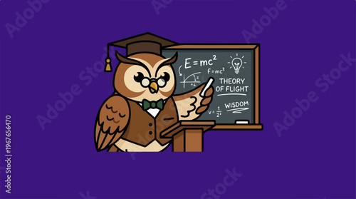 Wise Owl Professor Teaching Physics in a Classroom.