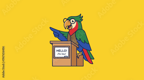 Wise Parrot Professor Delivering a Lecture from a Podium.