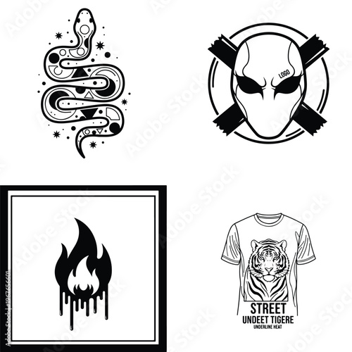 Urban street culture vector graphics with snake alien and fire