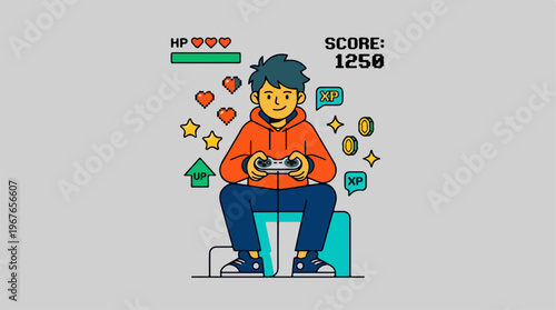 Young Man Engaged in Immersive Video Game Experience.