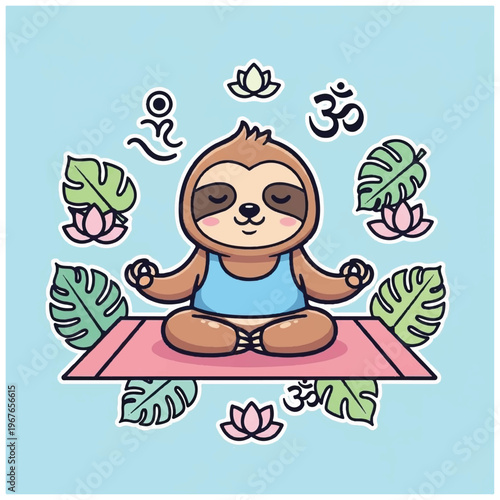 Sloth meditating in yoga position 1.