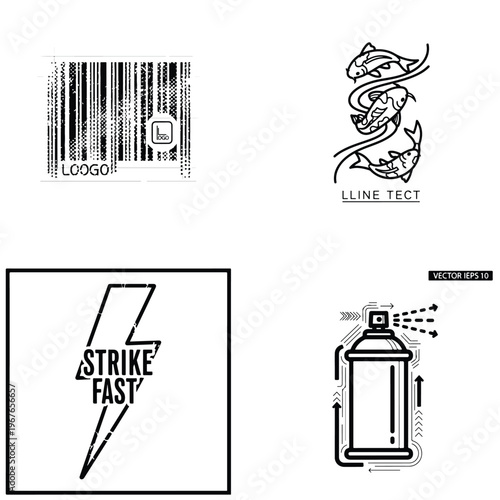 Street art graphic collection with spray can koi and lightning bolt