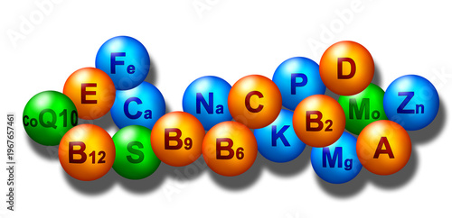 Divers symboles de vitamines et minéraux essentiels