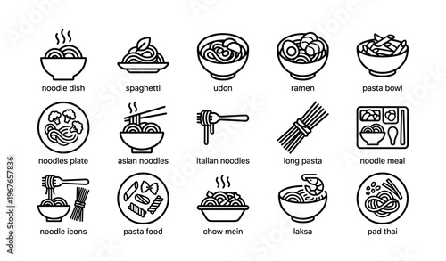 Noodle icons: spaghetti, ramen, udon, and more