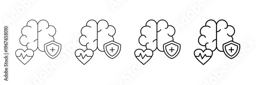 Healthy Mindset Icons Vector Set In Different Stroke Line Style