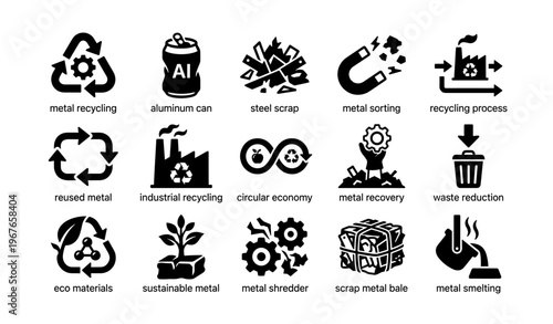 Symbols of metal recycling and sustainable industry processes