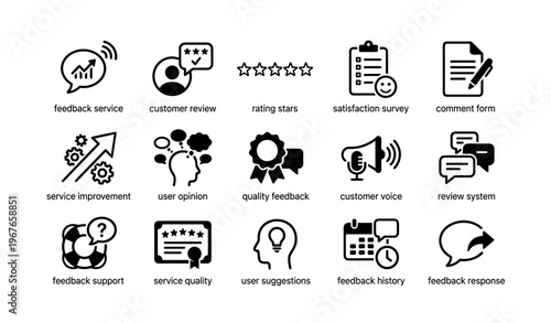 Feedback icons for service improvement and customer satisfaction