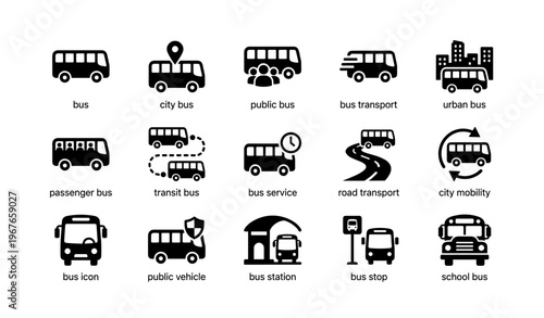 Urban and public bus icons for city transportation concepts