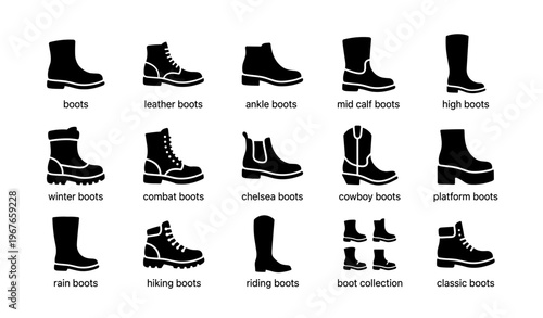 Silhouette collection of diverse boot styles for various occasions