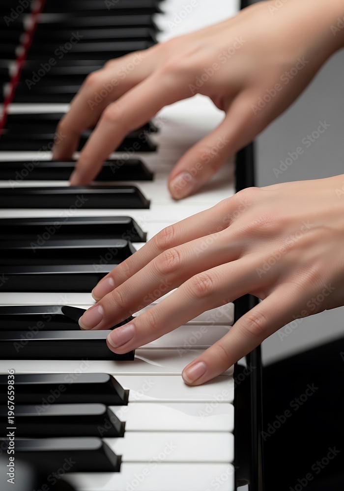 Fototapeta premium Hands delicately performing on a piano keyboard for a musical performance