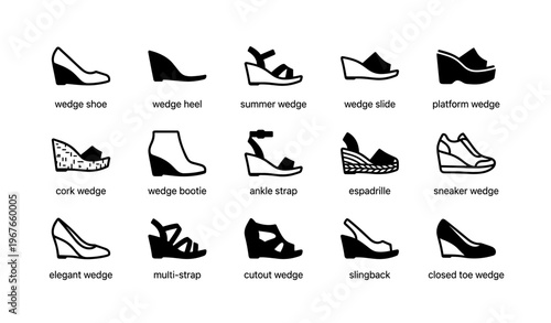 Collection of various women's wedge shoes with different styles and designs