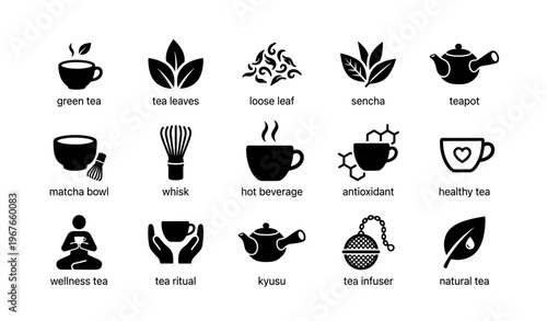 Icons of tea culture: green tea, sencha, kyusu, matcha, wellness