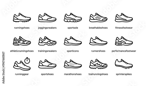 Diverse collection of iconic running shoes illustrations for sports and fitness enthusiasts