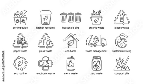 Eco-friendly recycling icons for waste management and sustainable living