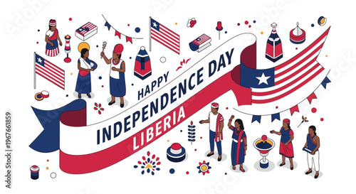 Happy Independence Day Liberia - Isometric vector illustration of cultural celebration.