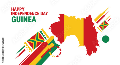 Happy Independence Day Guinea with map and flag colors