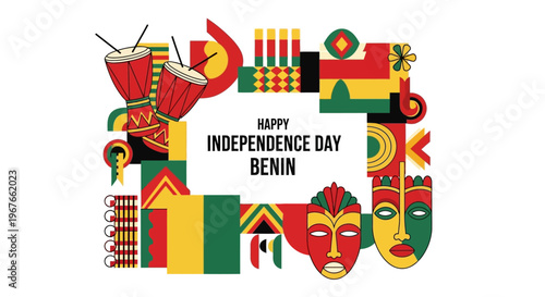 Happy Independence Day Benin with cultural symbols