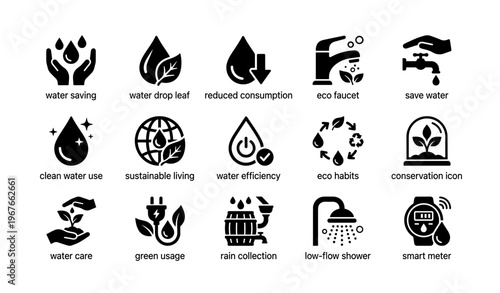 Eco-friendly icons: water conservation symbols for sustainable living and smart usage